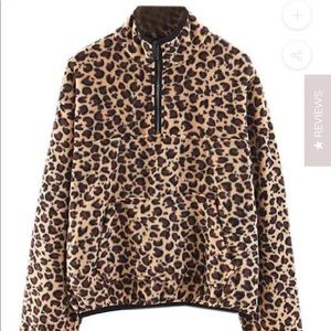 Leopard print half zip fleece pullover